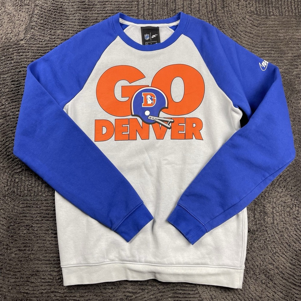 Nike NFL Denver Broncos "Go Denver" Sweatshirt Small Blue Gray Crewneck Pullover